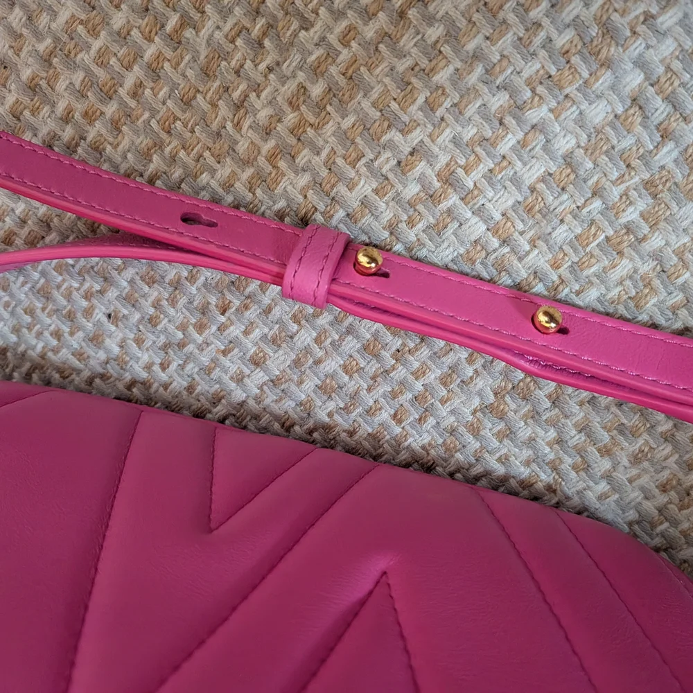 Stuart Weitzman Vibrant Pink Crossbody Bag with Gold Details, See Pics For Flaws - Picture 12 of 17